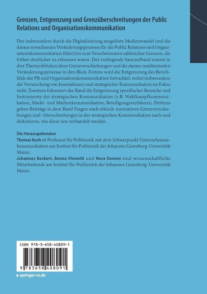 Produktbild: Grenzen, Entgrenzung und Grenz&uuml;berschreitungen der Public Relations und Organisationskommunikation