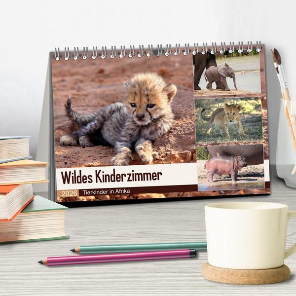 Produktbild: Wildes Kinderzimmer - Tierkinder in Afrika (Tischkalender 2026 DIN A5 quer), CALVENDO Monatskalender