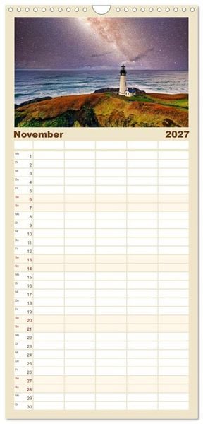 Produktbild: Familienplaner 2027 - Leuchtt&uuml;rme - An den sch&ouml;nsten K&uuml;sten. mit 5 Spalten (Wandkalender, 21 x 45 cm) CALVENDO