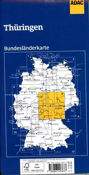 Produktbild: ADAC Bundesl&auml;nderkarte Deutschland 08 Th&uuml;ringen 1:250.000