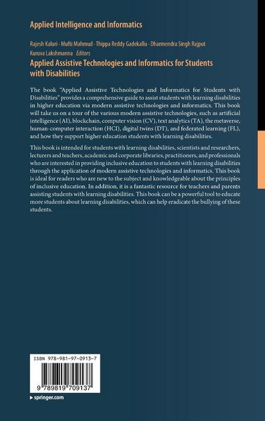 Produktbild: Applied Assistive Technologies and Informatics for Students with Disabilities
