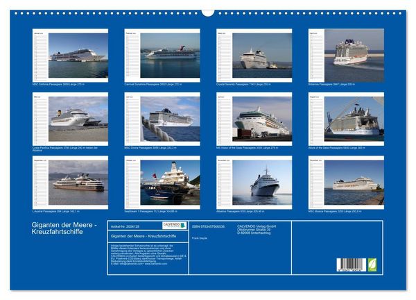 Produktbild: Giganten der Meere - Kreuzfahrtschiffe (Wandkalender 2026 DIN A2 quer), CALVENDO Monatskalender