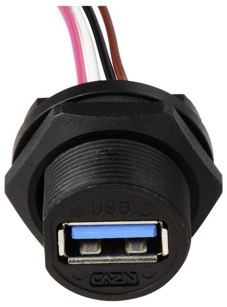Produktbild: USB 2.0-Buchse f&uuml;r die r&uuml;ckseitige Montage mit Draht IP67 (Gewinde) Kabel 0,1m TC-E13T-FU2-PWF-0.1PV Wasserdichtes