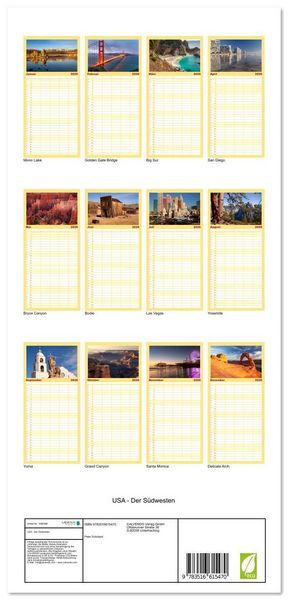 Produktbild: Familienplaner 2026 - USA - Der S&uuml;dwesten mit 5 Spalten (Wandkalender, 21 x 45 cm) CALVENDO