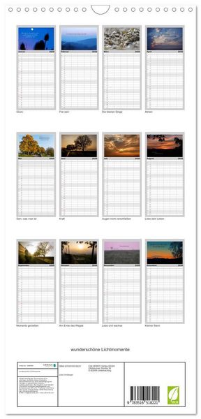 Produktbild: Familienplaner 2026 - wundersch&ouml;ne Lichtmomente mit 5 Spalten (Wandkalender, 21 x 45 cm) CALVENDO