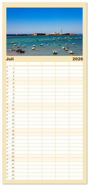 Produktbild: Familienplaner 2026 - C&aacute;diz Sp&uuml;re die frische Meeresbrise mit 5 Spalten (Wandkalender, 21 x 45 cm) CALVENDO