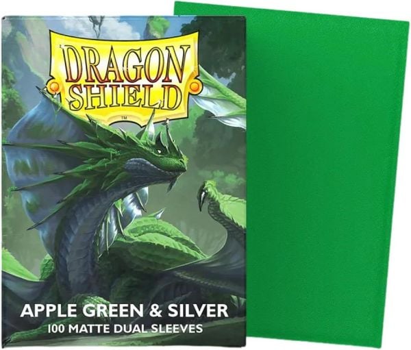 Pegasus ART15073 - Dragon Shield: Apple Green & Silver, 100 Matte Dual Sleeves