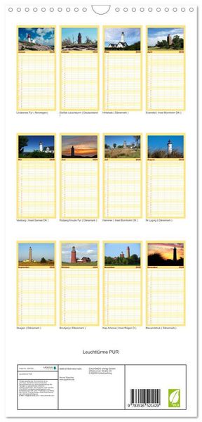 Produktbild: Familienplaner 2026 - Leuchtt&uuml;rme PUR mit 5 Spalten (Wandkalender, 21 x 45 cm) CALVENDO