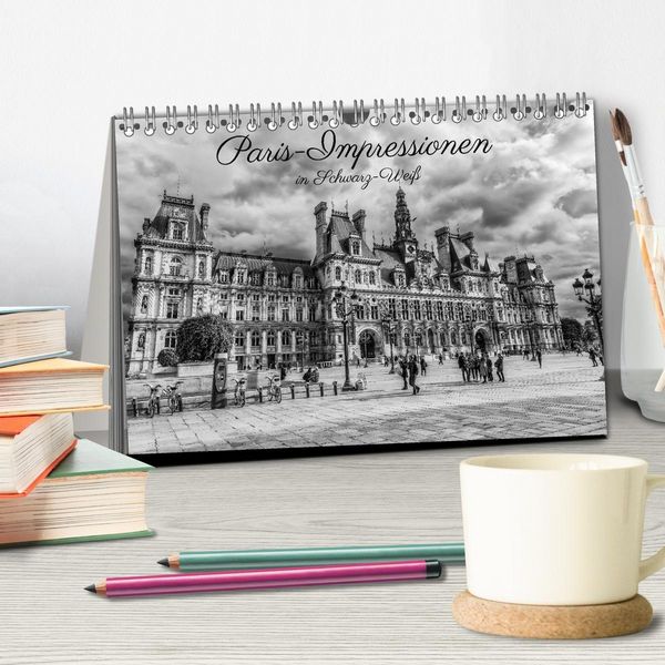 Produktbild: Paris-Impressionen in Schwarz-Wei&szlig; (Tischkalender 2027 DIN A5 quer), CALVENDO Monatskalender