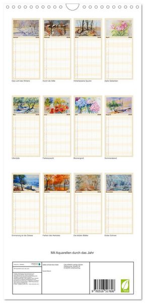 Produktbild: Familienplaner 2026 - Mit Aquarellen durch das Jahr mit 5 Spalten (Wandkalender, 21 x 45 cm) CALVENDO