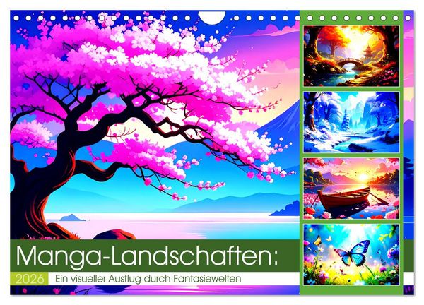 Produktbild: Manga-Landschaften: Ein visueller Ausflug durch Fantasiewelten (Wandkalender 2026 DIN A4 quer), CALVENDO Monatskalender