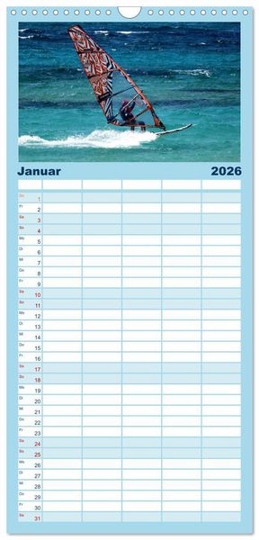 Produktbild: Familienplaner 2026 - Spektakul&auml;res Wellen- und Windsurfen mit 5 Spalten (Wandkalender, 21 x 45 cm) CALVENDO