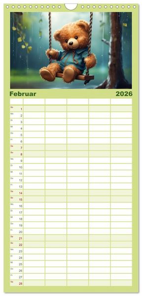 Produktbild: Familienplaner 2026 - Teddyb&auml;r und seine Abenteuer mit 5 Spalten (Wandkalender, 21 x 45 cm) CALVENDO