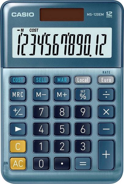 Produktbild: Casio MS-120EM Tischrechner Blau Display (Stellen): 12 solarbetrieben (L x B) 101 mm x 149 mm