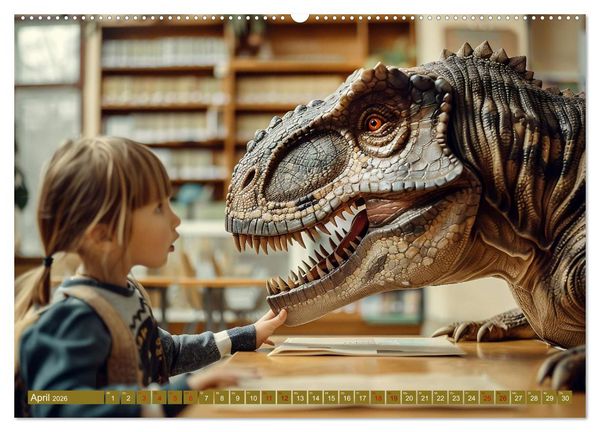 Produktbild: Wie w&auml;re es mit einem Dinosaurier als Haustier? (hochwertiger Premium Wandkalender 2026 DIN A2 quer), Kunstdruck in Hochglanz