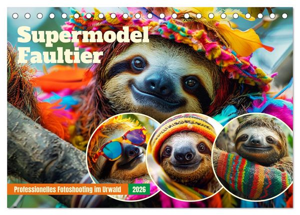Supermodel Faultier. Professionelles Fotoshooting im Urwald (Tischkalender 2026 DIN A5 quer), CALVENDO Monatskalender