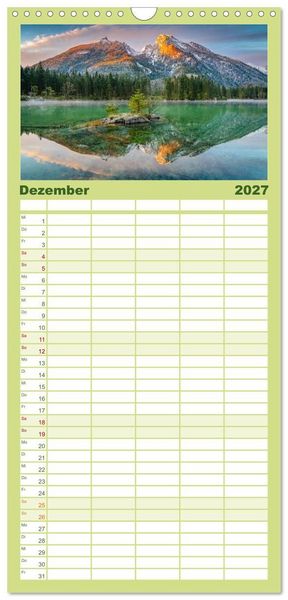 Produktbild: Familienplaner 2027 - Alpenseen - Berge im Spiegel mit 5 Spalten (Wandkalender, 21 x 45 cm) CALVENDO
