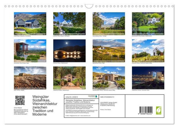 Produktbild: Weing&uuml;ter S&uuml;dafrikas, Weinarchitektur zwischen Tradition und Moderne (Wandkalender 2027 DIN A3 quer), CALVENDO Monatskalender