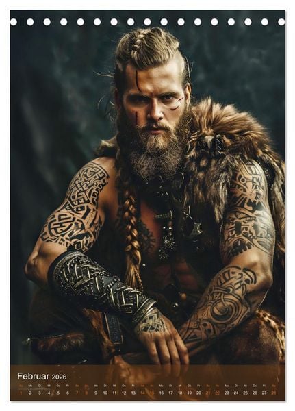 Produktbild: Wikinger - Fantasie Nordm&auml;nner mit Tattoo, Axt und Schwert (Tischkalender 2026 DIN A5 hoch), CALVENDO Monatskalender