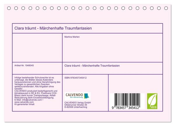 Produktbild: Clara tr&auml;umt - M&auml;rchenhafte Traumfantasien (Tischkalender 2026 DIN A5 quer), CALVENDO Monatskalender
