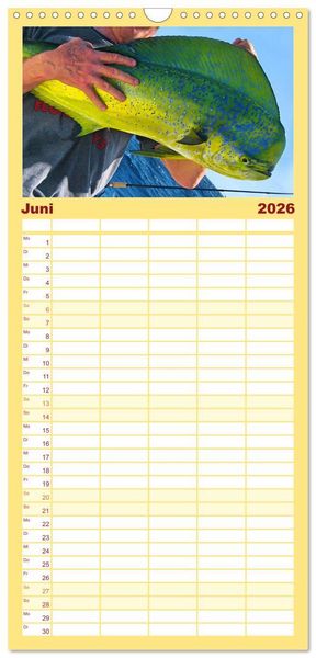 Produktbild: Familienplaner 2026 - Anglergl&uuml;ck - den Fisch am Haken mit 5 Spalten (Wandkalender, 21 x 45 cm) CALVENDO