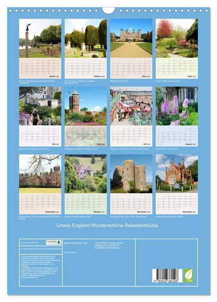 Produktbild: Lovely England Wundersch&ouml;ne Reiseeindr&uuml;cke (Wandkalender 2026 DIN A3 hoch), CALVENDO Monatskalender