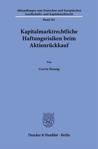 Produktbild: Kapitalmarktrechtliche Haftungsrisiken beim Aktienr&uuml;ckkauf