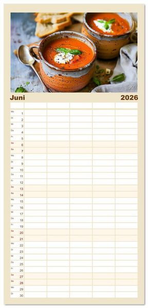 Produktbild: Familienplaner 2026 - Alles Tomate oder was?! - Herzhafte Speisen rund um die Tomate mit 5 Spalten (Wandkalender, 21 x 45 cm) CALVENDO
