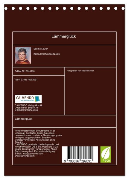 Produktbild: L&auml;mmergl&uuml;ck (Tischkalender 2026 DIN A5 hoch), CALVENDO Monatskalender