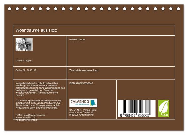 Produktbild: Wohntr&auml;ume aus Holz (Tischkalender 2026 DIN A5 quer), CALVENDO Monatskalender