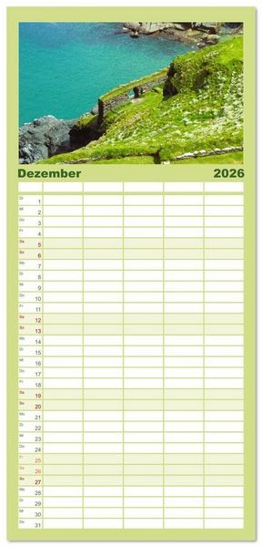 Produktbild: Familienplaner 2026 - Cornwall im Fr&uuml;hling mit 5 Spalten (Wandkalender, 21 x 45 cm) CALVENDO