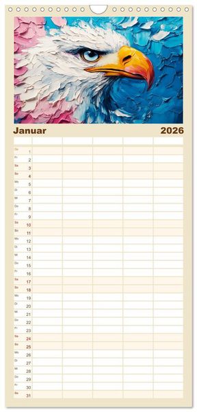 Produktbild: Familienplaner 2026 - Greifv&ouml;gel. Majest&auml;tische Luftakrobaten in &Ouml;loptik mit 5 Spalten (Wandkalender, 21 x 45 cm) CALVENDO