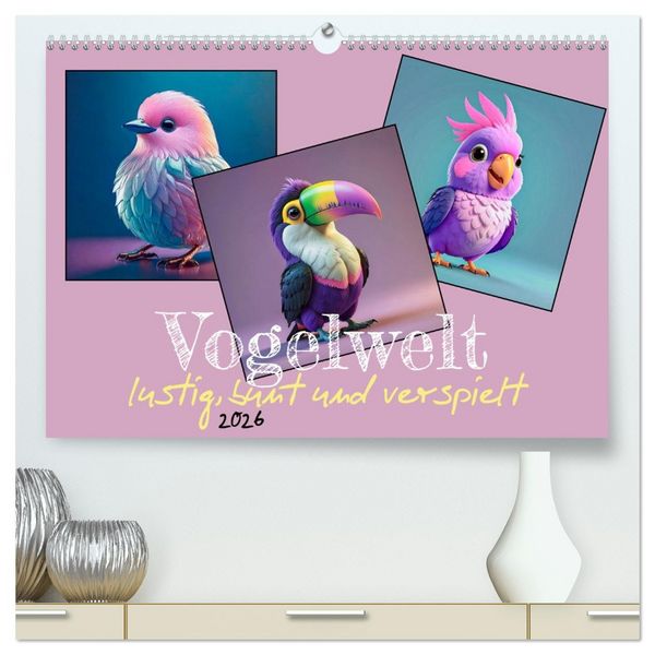 Produktbild: Vogelwelt, lustig, bunt und verspielt (hochwertiger Premium Wandkalender 2026 DIN A2 quer), Kunstdruck in Hochglanz