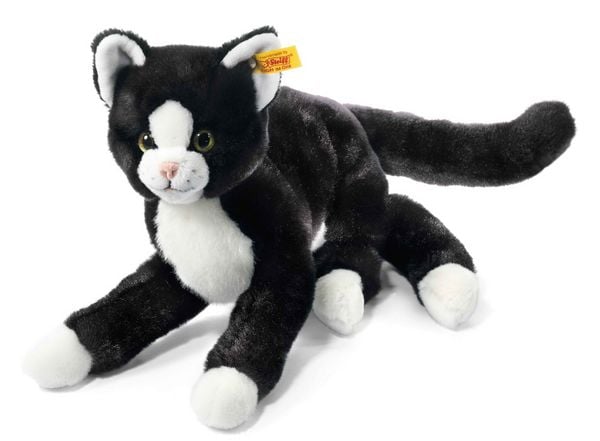 Produktbild: Steiff 099366 - Mimmi Schlenker-Katze, liegend, schwarz/wei&szlig;, Webpelz, 30 cm