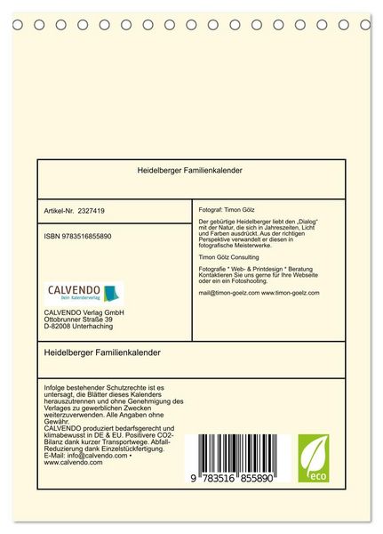Produktbild: Heidelberger Familienkalender (Tischkalender 2027 DIN A5 hoch), CALVENDO Monatskalender