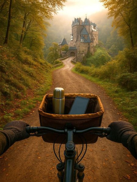 Produktbild: CALVENDO Puzzle Burg Eltz Rheinland Pfalz mit dem Fahrrad | 1000 Teile Lege-Gr&ouml;&szlig;e 64x48cm Foto-Puzzle f&uuml;r gl&uuml;ckliche Stunden