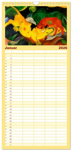 Produktbild: Familienplaner 2026 - Expressionistische Tierwelten mit 5 Spalten (Wandkalender, 21 x 45 cm) CALVENDO