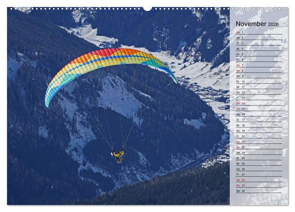 Produktbild: Gleitschirmfliegen in den Tuxer Alpen (hochwertiger Premium Wandkalender 2026 DIN A2 quer), Kunstdruck in Hochglanz