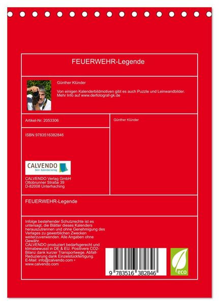 Produktbild: FEUERWEHR-Legende (Tischkalender 2026 DIN A5 hoch), CALVENDO Monatskalender