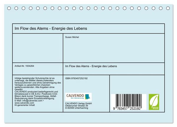Produktbild: Im Flow des Atems - Energie des Lebens (Tischkalender 2026 DIN A5 quer), CALVENDO Monatskalender