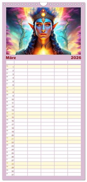 Produktbild: Familienplaner 2026 - Elfen Zauberhafte Fantasiewesen mit 5 Spalten (Wandkalender, 21 x 45 cm) CALVENDO