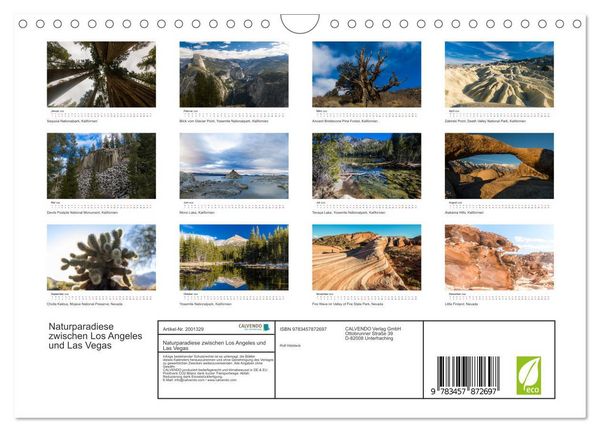 Produktbild: Naturparadiese zwischen Los Angeles und Las Vegas (Wandkalender 2026 DIN A4 quer), CALVENDO Monatskalender