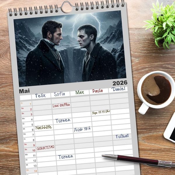 Produktbild: Familienplaner 2026 - Victor Frankenstein und seine Sch&ouml;pfung mit 5 Spalten (Wandkalender, 21 x 45 cm) CALVENDO