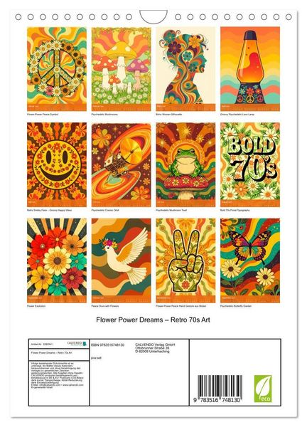 Produktbild: Flower Power Dreams - Retro 70s Art (Wandkalender 2026 DIN A4 hoch), CALVENDO Monatskalender