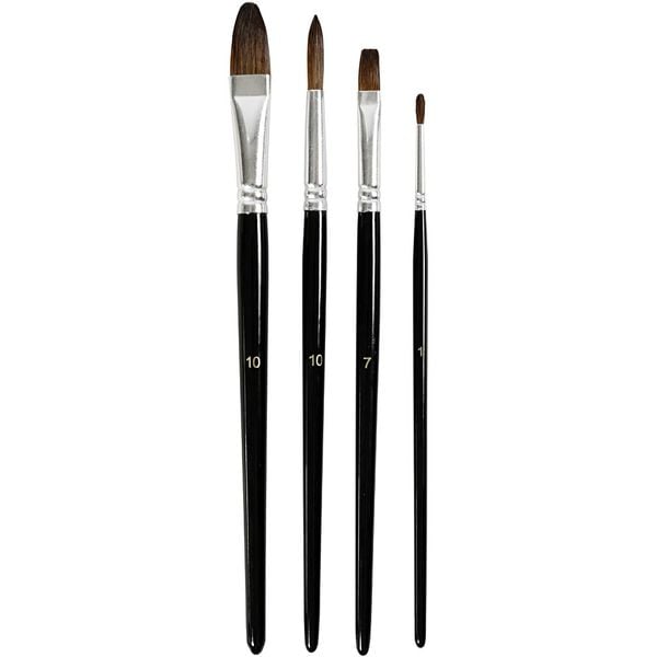 Produktbild: Creativ Company Div. Zubeh&ouml;r f&uuml;r Wasserfarben Aquarellpinsel, Nr. 1-7-10, L 17,5-20,5 cm, B 3-13 mm, Kurzer Griff, 4 Stk/ Kreativ Box