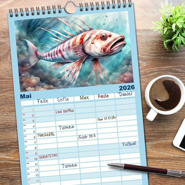 Produktbild: Familienplaner 2026 - Meereskreaturen - Lebendige Unterwasserwelt mit 5 Spalten (Wandkalender, 21 x 45 cm) CALVENDO