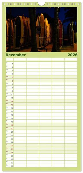 Produktbild: Familienplaner 2026 - Hawaii - Oahu - Maui mit 5 Spalten (Wandkalender, 21 x 45 cm) CALVENDO
