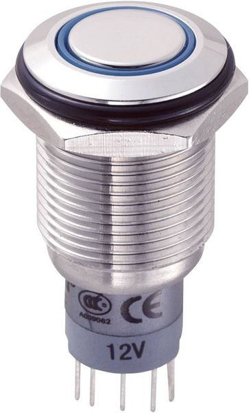 TRU COMPONENTS 701895 LAS2GQF-11E/B/12V/S/P Vandalismusgeschützter Drucktaster 250 V/AC 3 A 1 x Ein/(Ein) tastend Blau 1 St.