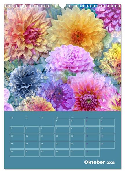 Produktbild: Kunterbunt gemischt - Kunterbunt gemischt - Farbenfroher Jahresplaner mit aufw&auml;ndigen Pflanzencollagen (Wandkalender 2026 DIN A3 hoch), CALVENDO Monatskalender