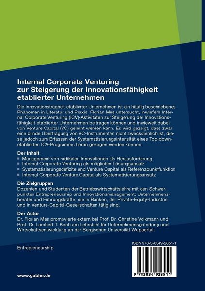Produktbild: Internal Corporate Venturing zur Steigerung der Innovationsf&auml;higkeit etablierter Unternehmen
